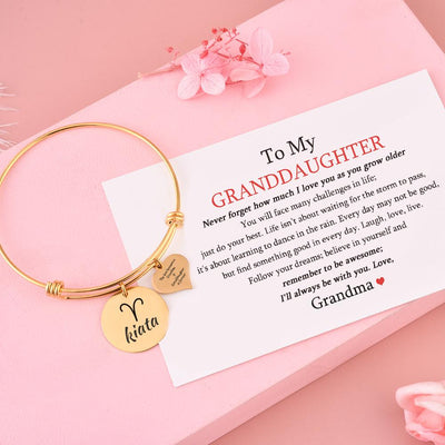 [Custom Name, Optional Address And Optional Zodiac] To My GRANDDAUGHTER "The love between a [grandma] and granddaughter is forever" Zodiac Bracelet [💞 Bracelet +💌 Gift Card + 🎁 Gift Box + 💐 Gift Bouquet] - SARAH'S WHISPER