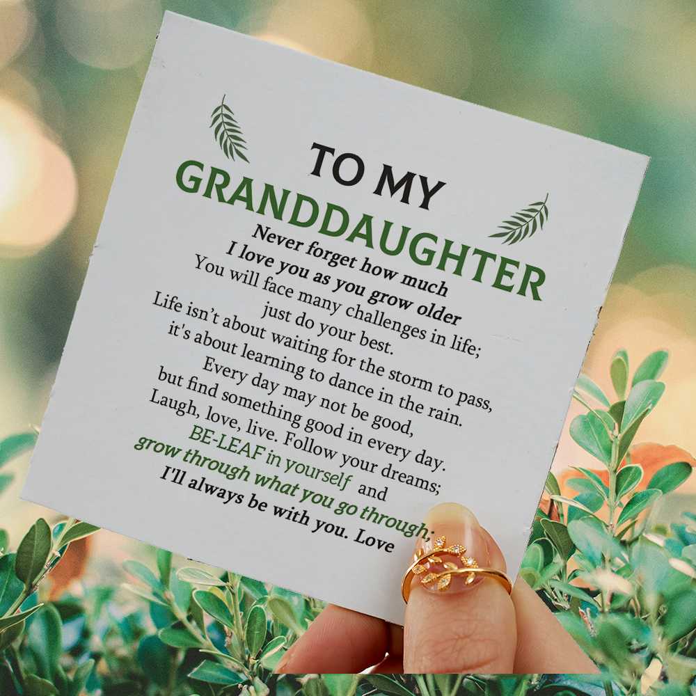 To My Granddaughter "BE-LEAF in yourself and grow through what you go through" Leaves Ring [🌿 Ring +💌 Gift Card + 🎁 Gift Bag + 💐 Gift Bouquet] - SARAH'S WHISPER