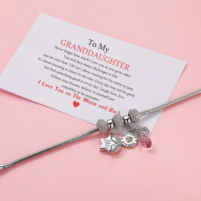 [Optional Address And Optional Birthstone] To My Granddaughter "[Grandma] Always Loves You! " Lucky Stone Bracelet [💞 Bracelet +💌 Gift Card + 🎁 Gift Box + 💐 Gift Bouquet] - SARAH'S WHISPER