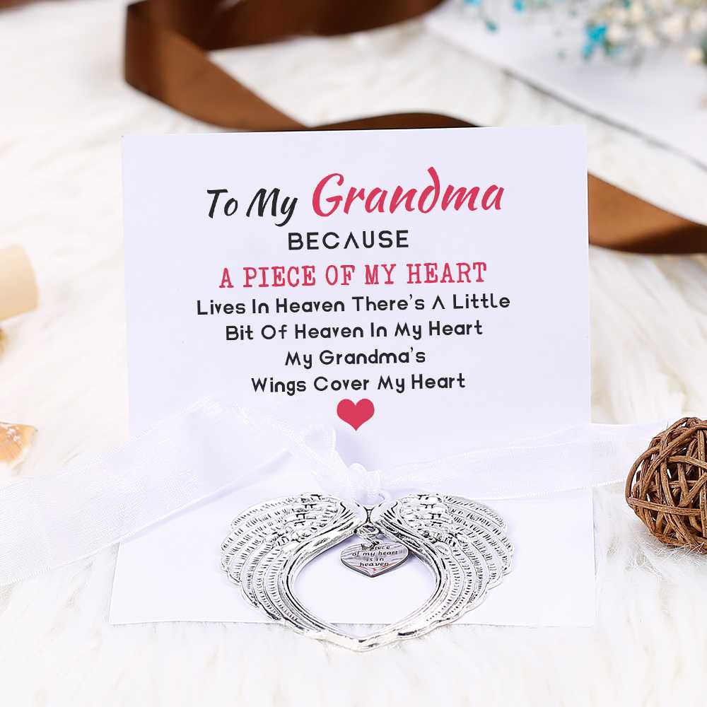 To My Grandma "A piece of my heart" Angel Wings Pendant [💞 Pendant +💌 Gift Card + 🎁 Gift Box + 💐 Gift Bouquet] - SARAH'S WHISPER