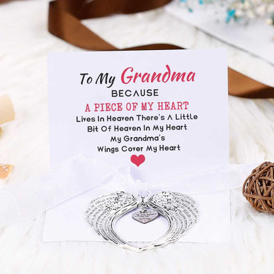 To My Grandma "A piece of my heart" Angel Wings Pendant [💞 Pendant +💌 Gift Card + 🎁 Gift Box + 💐 Gift Bouquet] - SARAH'S WHISPER
