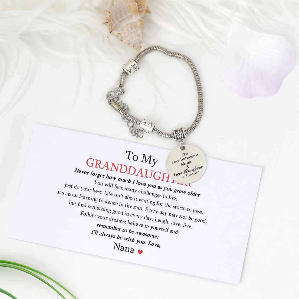 [Custom Name And Optional Address] To My GRANDDAUGHTER "The love between a [Nana] and granddaughter is forever" Bracelet [💞 Bracelet +💌 Gift Card + 🎁 Gift Box + 💐 Gift Bouquet] - SARAH'S WHISPER