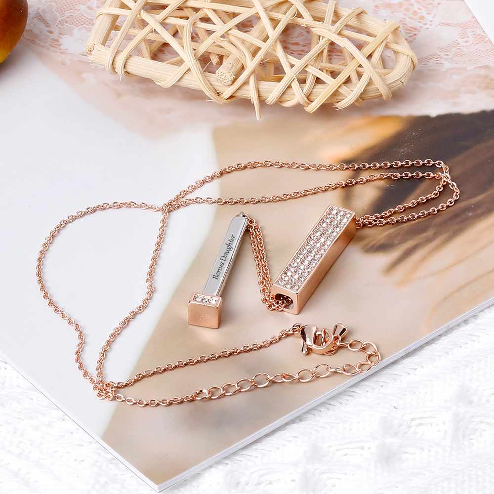 To my Bonus Daughter "Bonus Daughter" Diamond Necklace [💞 Necklace +💌 Gift Card + 🎁 Gift Box + 💐 Gift Bouquet] - SARAH'S WHISPER