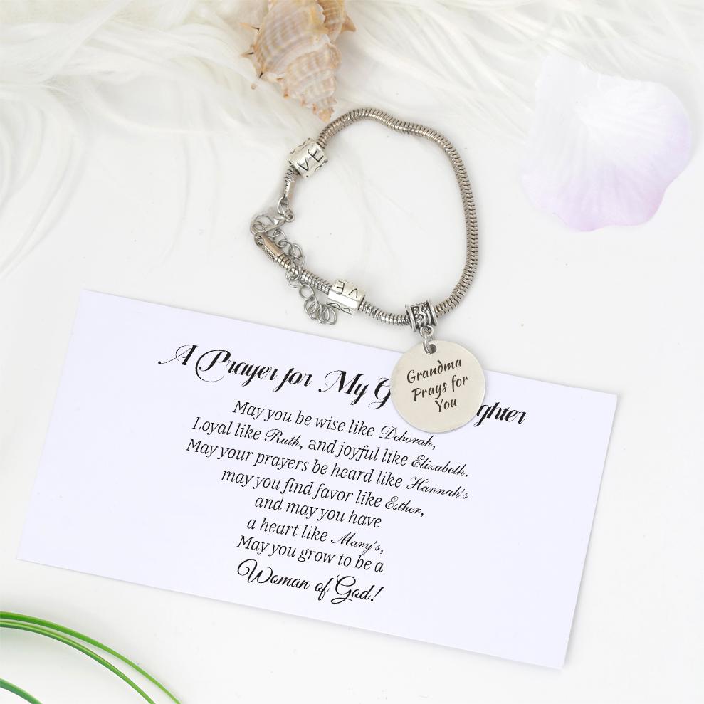 [Custom Name And Optional Address] To My GRANDDAUGHTER "[Grandma] Prays for You" Bracelet [💞 Bracelet +💌 Gift Card + 🎁 Gift Box + 💐 Gift Bouquet] - SARAH'S WHISPER