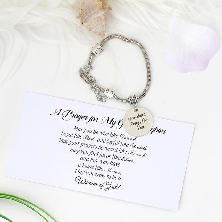 [Custom Name And Optional Address] To My GRANDDAUGHTER "[Grandma] Prays for You" Bracelet [💞 Bracelet +💌 Gift Card + 🎁 Gift Box + 💐 Gift Bouquet] - SARAH'S WHISPER