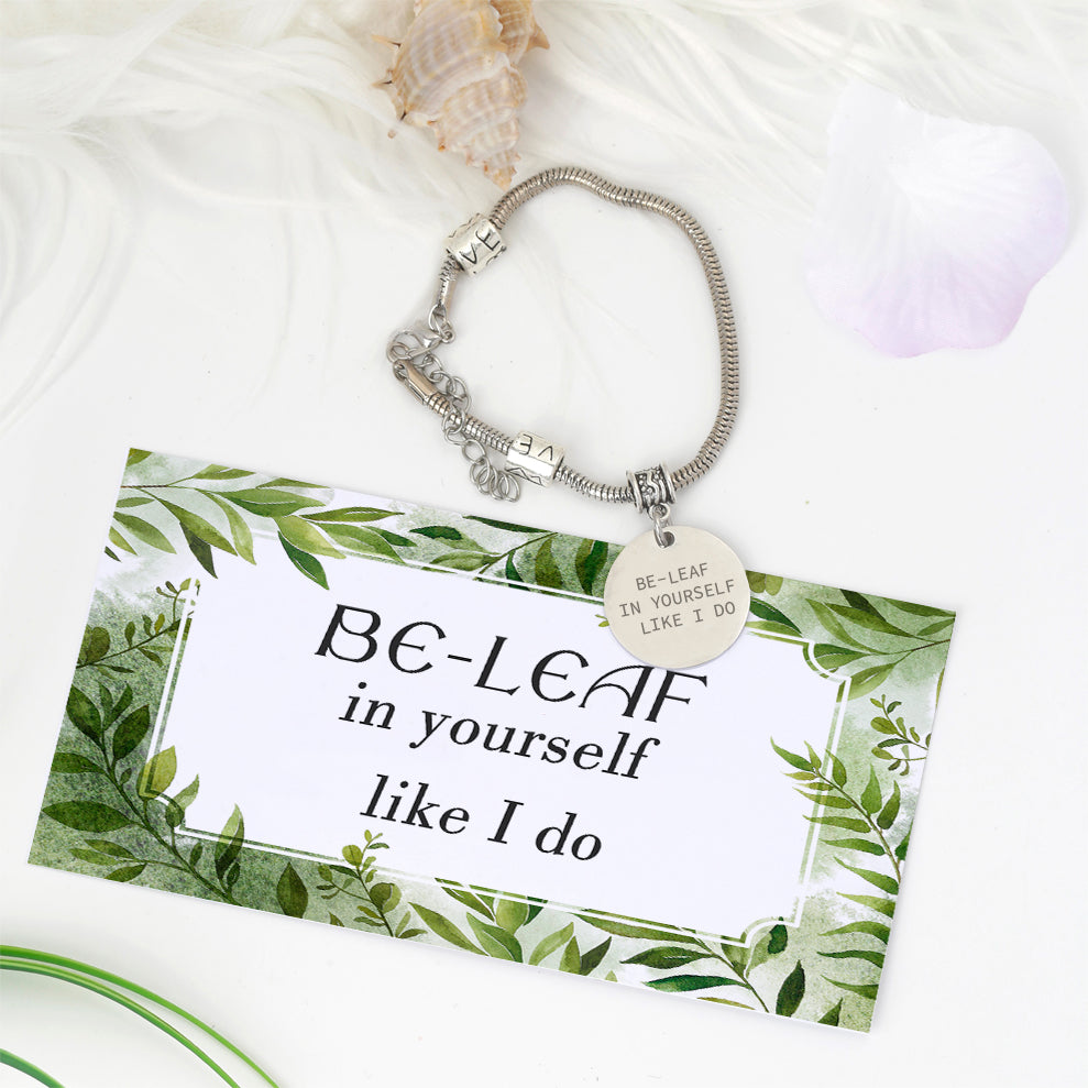 [Custom Name] "BE-LEAF in yourself like I do" BRACELET [💞 BRACELET +💌 GIFT CARD + 🎁 GIFT BAG + 💐 GIFT BOUQUET] - SARAH'S WHISPER