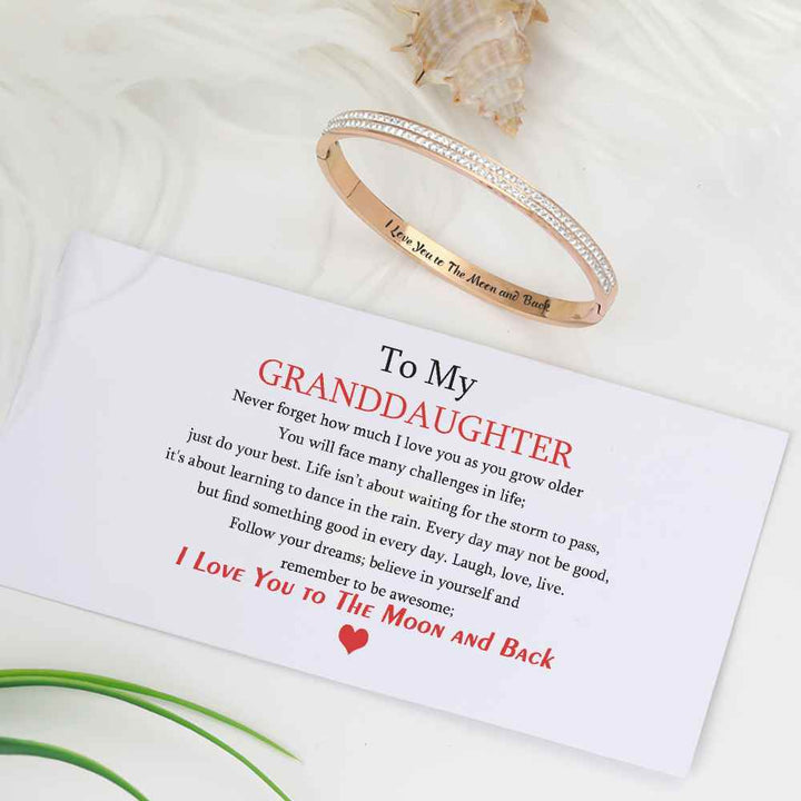 To My Granddaughter "I Love You to The Moon and Back" Full Diamond Bracelet [💞 Bracelet +💌 Gift Card + 🎁 Gift Box + 💐 Gift Bouquet] - SARAH'S WHISPER