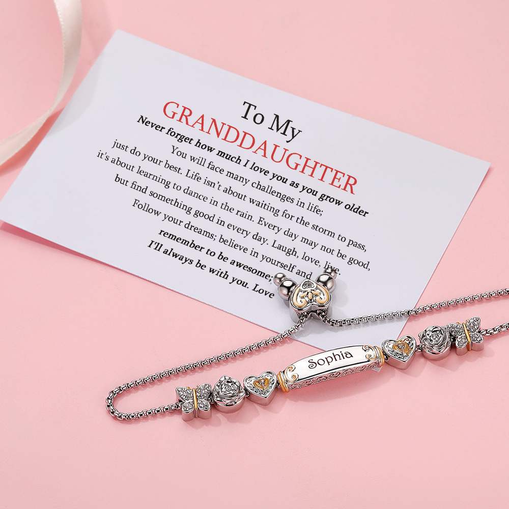 [Optional Address And Custom Name] To My GRANDDAUGHTER "[Grandma] Loves you! " Lucky Beads Bracelet [💞Bracelet +💌 Gift Card + 🎁 Gift Box + 💐 Gift Bouquet] - SARAH'S WHISPER