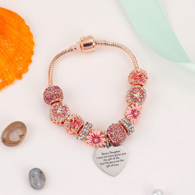 [Custom Name] To My Bonus Daughter "Bonus Daughter, I may not have given you the gift of life. But life gave me the gift of you" Lucky Flower Bracelet [💞 Bracelet +💌 Gift Card + 🎁 Gift Bag + 💐 Gift Bouquet] - SARAH'S WHISPER