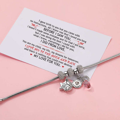 [Optional Birthstone] To My Daughter "I love you to the moon and back" Lucky Stone Bracelet [💞 Bracelet +💌 Gift Card + 🎁 Gift Box + 💐 Gift Bouquet] - SARAH'S WHISPER