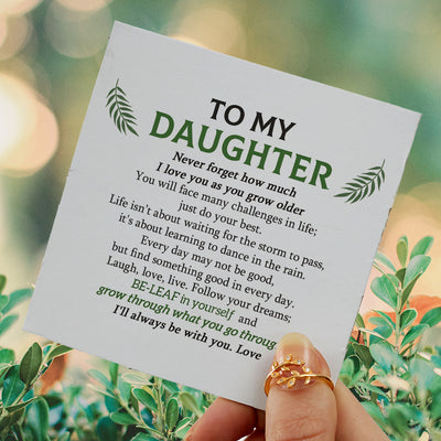 To My Daughter "BE-LEAF in yourself and grow through what you go through" Leaves Ring [🌿 Ring +💌 Gift Card + 🎁 Gift Bag + 💐 Gift Bouquet] - SARAH'S WHISPER