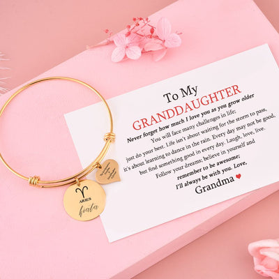 [Custom Name, Optional Address And Optional Zodiac] To My GRANDDAUGHTER "The love between a [grandma] and granddaughter is forever" Zodiac Bracelet [💞 Bracelet +💌 Gift Card + 🎁 Gift Box + 💐 Gift Bouquet] - SARAH'S WHISPER