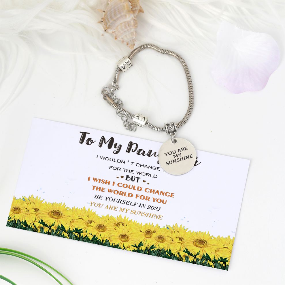 [Custom Name] To My Daughter "YOU ARE MY SUNSHINE" Sunflower Bracelet [💞 Bracelet +💌 Gift Card + 🎁 Gift Bag + 💐 Gift Bouquet] - SARAH'S WHISPER