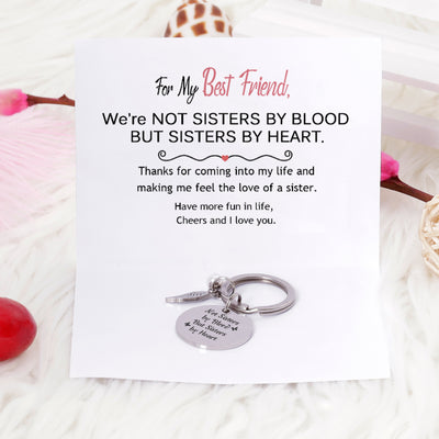 [Custom Names] For My Best Friend "Not Sisters by Blood But Sisters by Heart" Key Ring [💞Key Ring +💌 Gift Card + 🎁 Gift Box + 💐 Gift Bouquet] - SARAH'S WHISPER