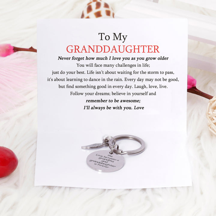[Custom Name And Optional Address] To My GRANDDAUGHTER "The love between a [grandma] and granddaughter is forever" Key Ring [💞 Key Ring +💌 Gift Card + 🎁 Gift Box + 💐 Gift Bouquet] - SARAH'S WHISPER