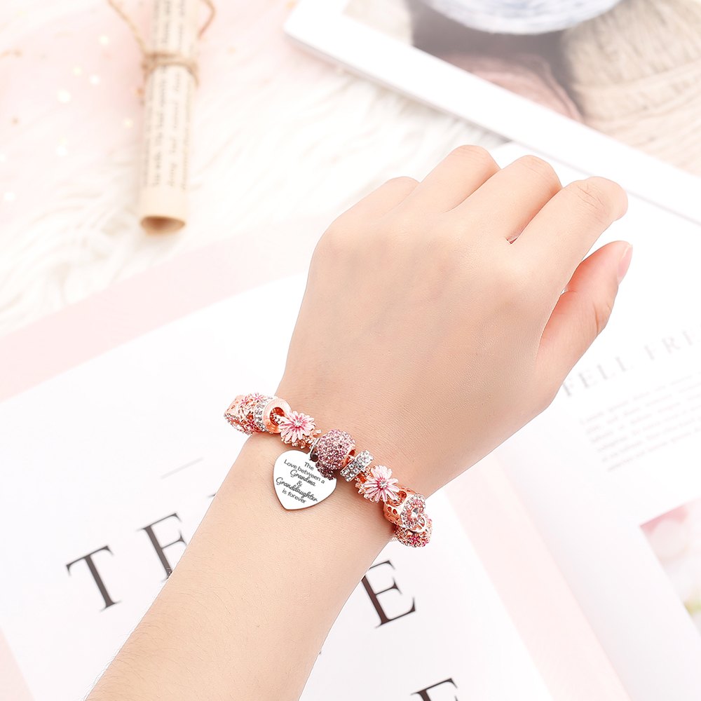 [Custom Name And Optional Address] To My GRANDDAUGHTER "The love between a [grandma] and granddaughter is forever" Lucky Flower Bracelet [💞 Bracelet +💌 Gift Card + 🎁 Gift Bag + 💐 Gift Bouquet] - SARAH'S WHISPER
