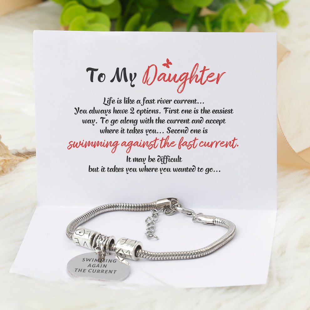 [Custom Name] To My Daughter "SWIMMING AGAIN THE CURRENT " Fish Bracelet [🐟 Bracelet +💌 Gift Card + 🎁 Gift Bag + 💐 Gift Bouquet] - SARAH'S WHISPER
