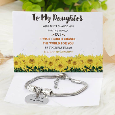 [Custom Name] To My Daughter "YOU ARE MY SUNSHINE" Sunflower Bracelet [💞 Bracelet +💌 Gift Card + 🎁 Gift Bag + 💐 Gift Bouquet] - SARAH'S WHISPER
