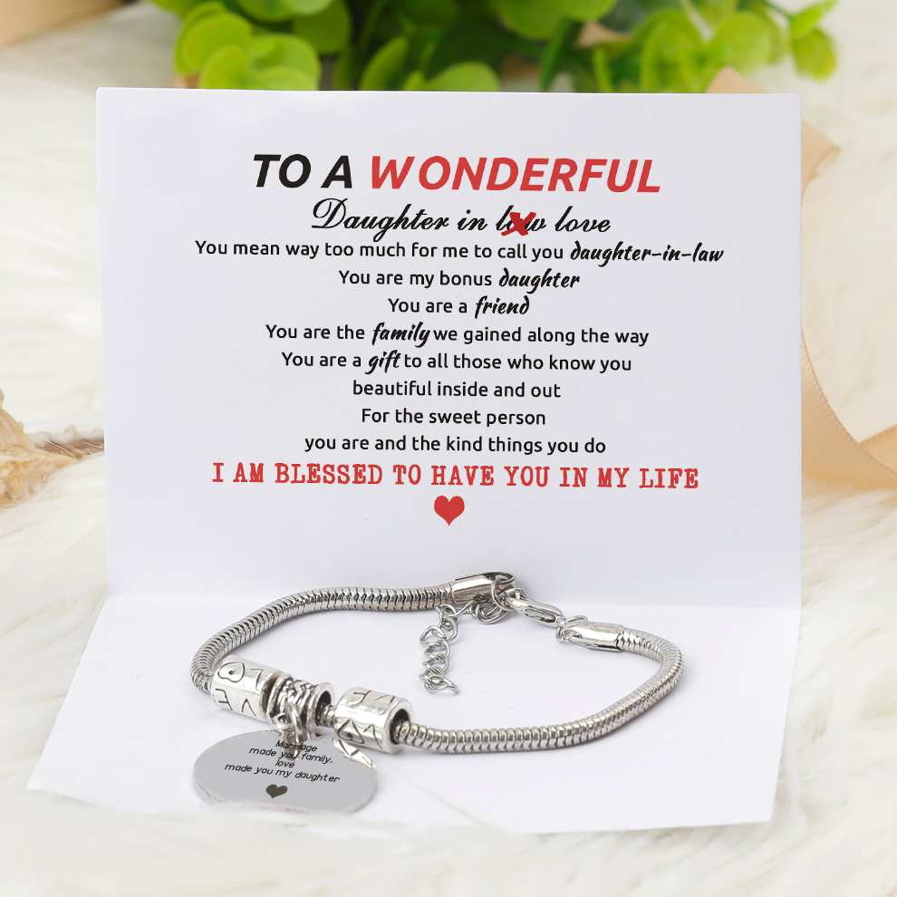 [CUSTOM NAME] To My Daughter-in-law "Marriage made you family, love made you my daughter" Bracelet [💞 Bracelet +💌 Gift Card + 🎁 Gift Box + 💐 Gift Bouquet] - SARAH'S WHISPER