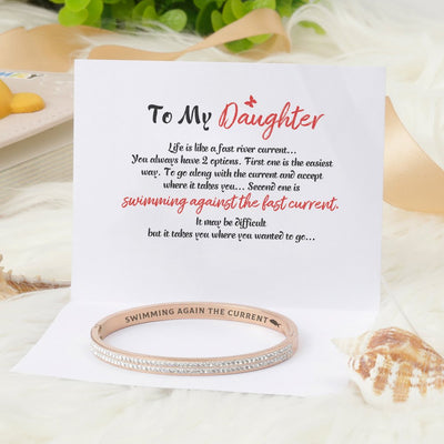 To My Daughter " SWIMMING AGAIN THE CURRENT🐟" Full Diamond Bracelet [💞 Bracelet +💌 Gift Card + 🎁 Gift Bag + 💐 Gift Bouquet] - SARAH'S WHISPER