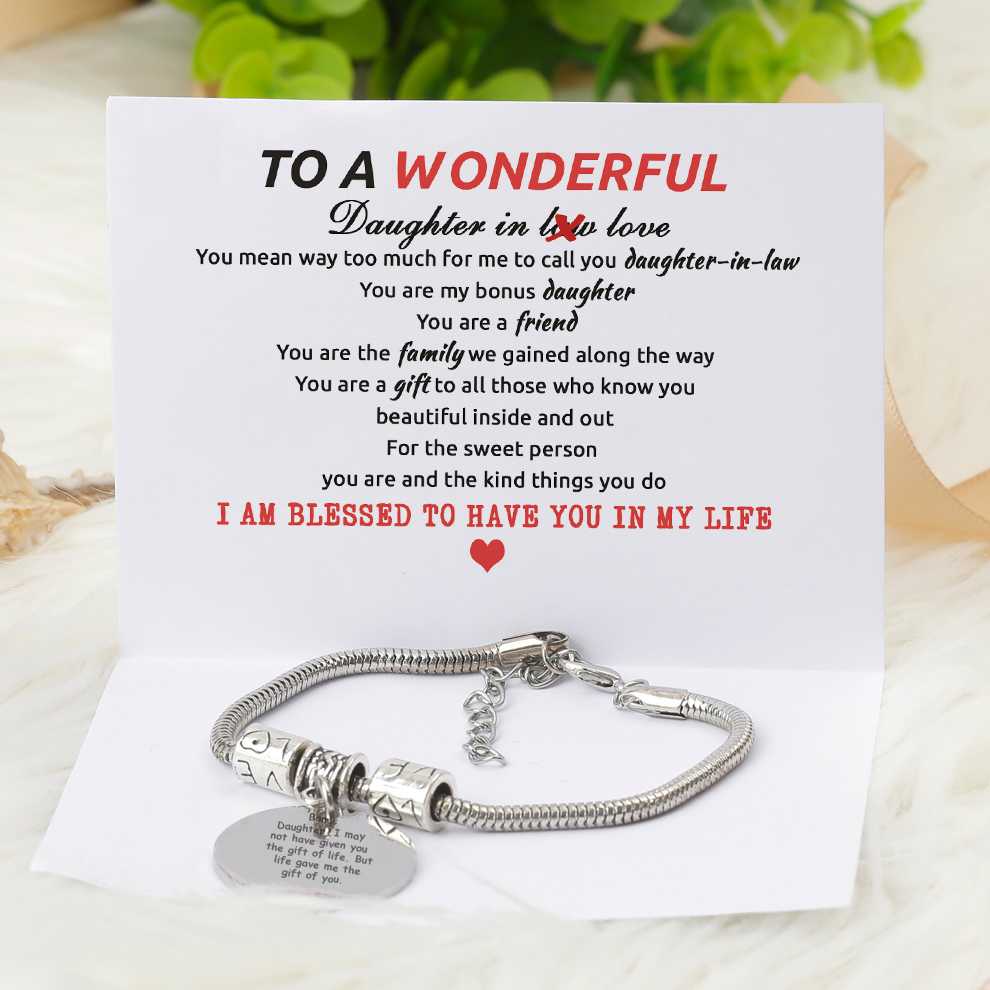 [CUSTOM NAME] To My Daughter-in-law "BONUS DAUGHTER, I MAY NOT HAVE GIVEN YOU THE GIFT OF LIFE. BUT LIFE GAVE ME THE GIFT OF YOU" Bracelet [💞 Bracelet +💌 Gift Card + 🎁 Gift Box + 💐 Gift Bouquet] - SARAH'S WHISPER