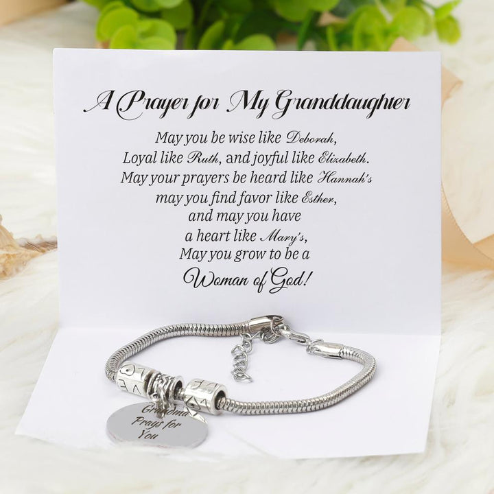 [Custom Name And Optional Address] To My GRANDDAUGHTER "[Grandma] Prays for You" Bracelet [💞 Bracelet +💌 Gift Card + 🎁 Gift Box + 💐 Gift Bouquet] - SARAH'S WHISPER