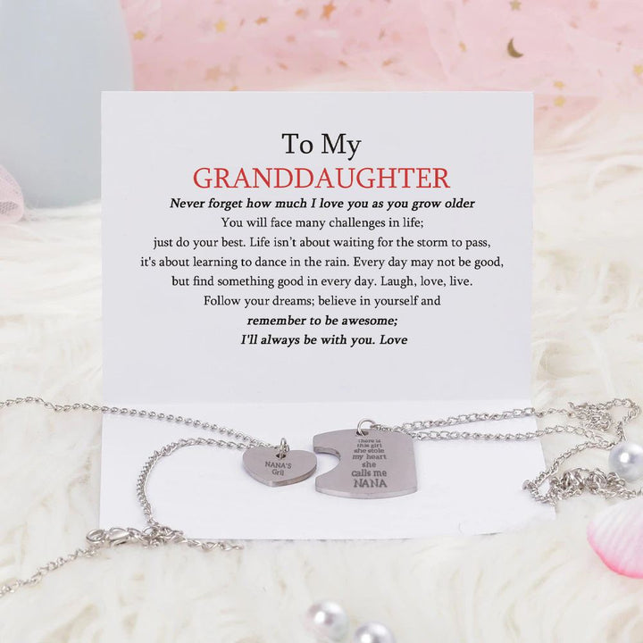 [Custom Name And Optional Address] To My GRANDDAUGHTER "there is this girl she stole my heart she calls me [NANA]" Combination Necklace [💞 Necklace +💌 Gift Card + 🎁 Gift Box + 💐 Gift Bouquet] - SARAH'S WHISPER