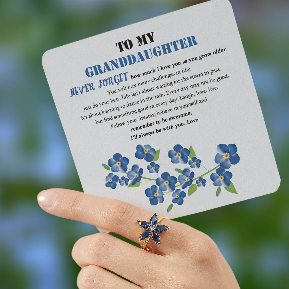 To My Granddaughter "Never forget how much I love you as you grow older" Forget-Me-Not Flower Ring [💞 Ring +💌 Gift Card + 🎁 Gift Bag + 💐 Gift Bouquet] - SARAH'S WHISPER