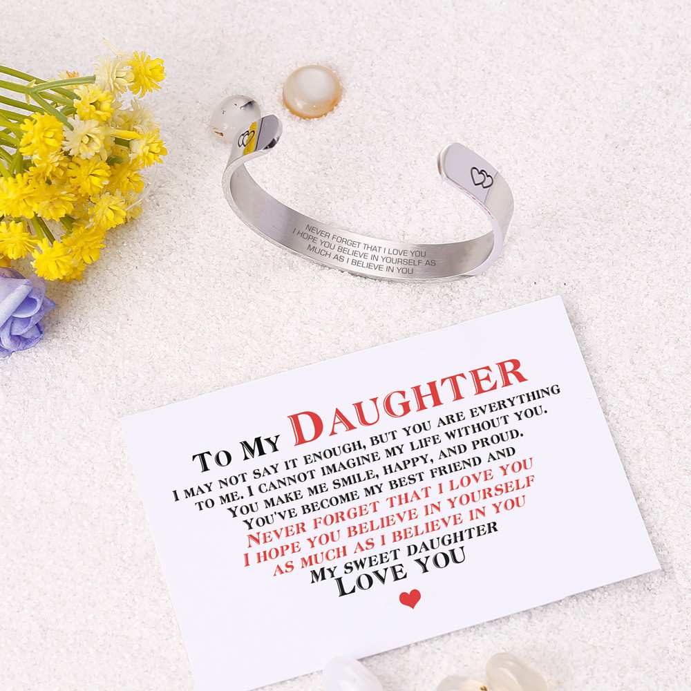 To My Daughter "Never forget that I LOVE YOU I hope you BELIEVE IN YOURSELF as much as I BELIEVE IN YOU" Double Heart Bracelet - SARAH'S WHISPER