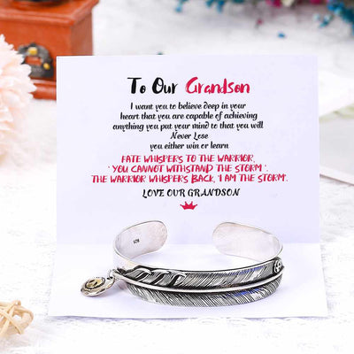 To Our Grandson "Love Our Grandson" Lucky Feather Bracelet [💞 Bracelet +💌 Gift Card + 🎁 Gift Box + 💐 Gift Bouquet] - SARAH'S WHISPER