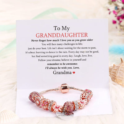 [Custom Name And Optional Address] To My GRANDDAUGHTER "The love between a [grandma] and granddaughter is forever" Lucky Flower Bracelet [💞 Bracelet +💌 Gift Card + 🎁 Gift Bag + 💐 Gift Bouquet] - SARAH'S WHISPER