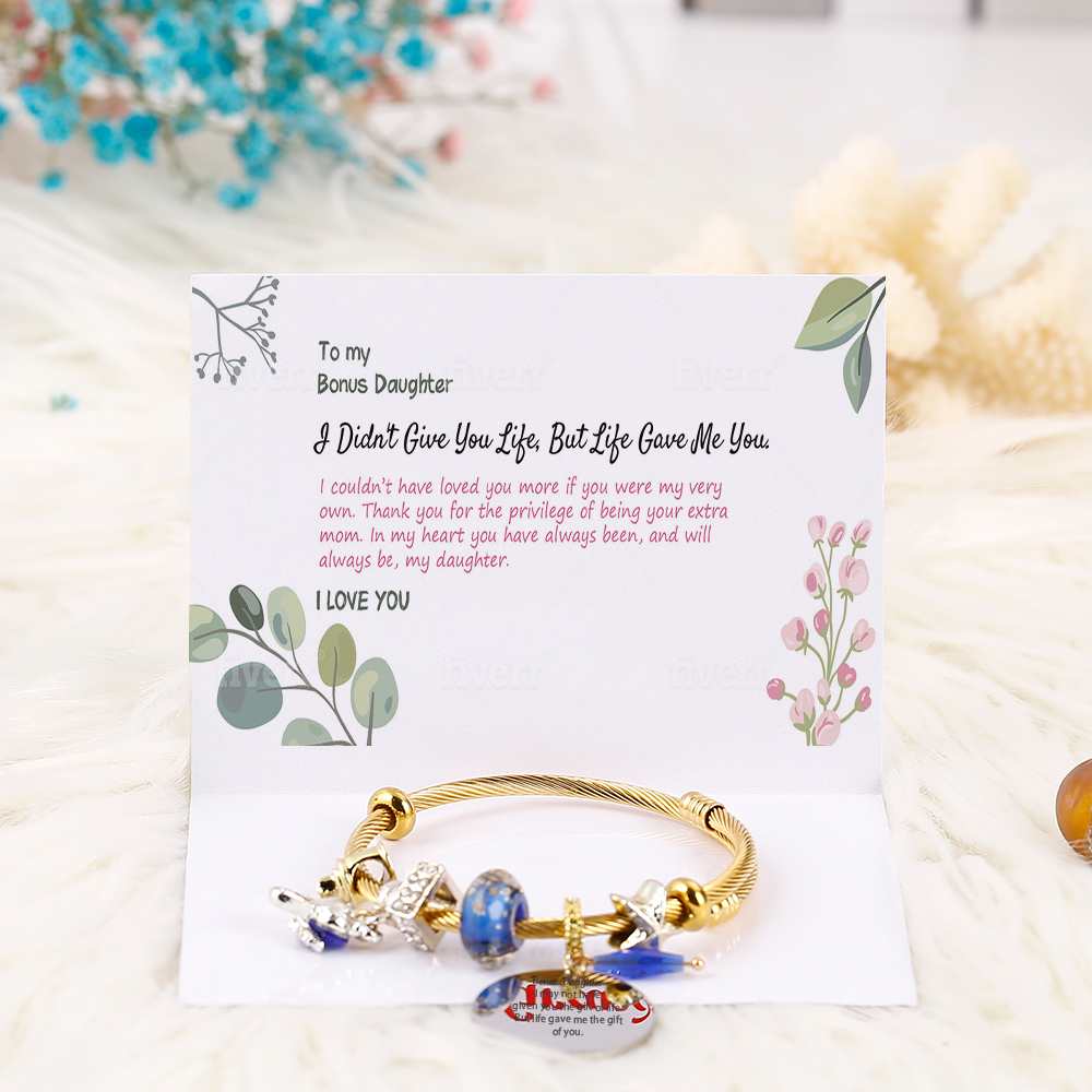 [Custom Name] To My Bonus Daughter "Bonus Daughter I may not have given you the gift of life. But life gave me the gift of you" Lucky Fox Bracelet [🦊 Bracelet +💌 Gift Card + 🎁 Gift Box + 💐 Gift Bouquet] - SARAH'S WHISPER