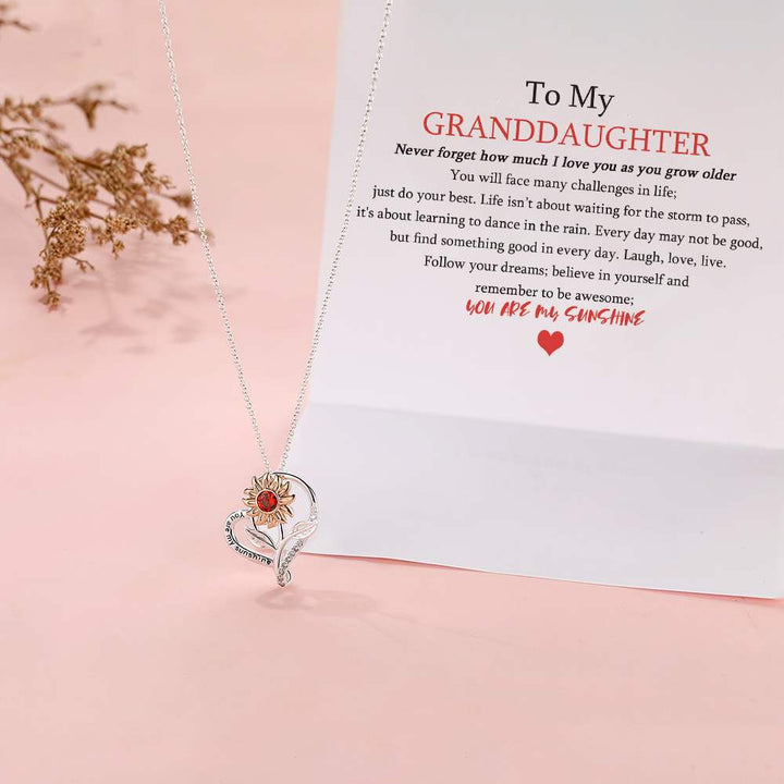 To My GRANDDAUGHTER "You are my sunshine" Sunflower Necklace [💞 Necklace +💌 Gift Card + 🎁 Gift Box + 💐 Gift Bouquet] - SARAH'S WHISPER