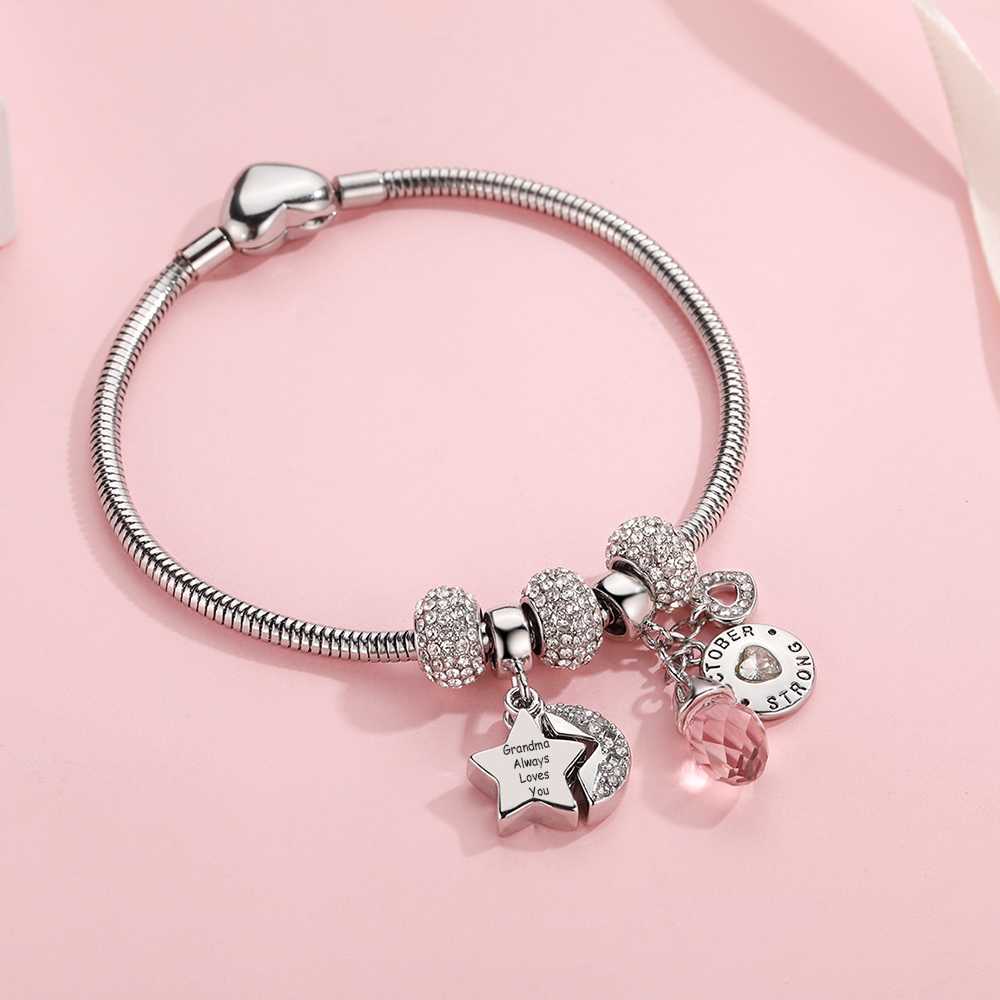 [Optional Address And Optional Birthstone] To My Granddaughter "[Grandma] Always Loves You! " Lucky Stone Bracelet [💞 Bracelet +💌 Gift Card + 🎁 Gift Box + 💐 Gift Bouquet] - SARAH'S WHISPER