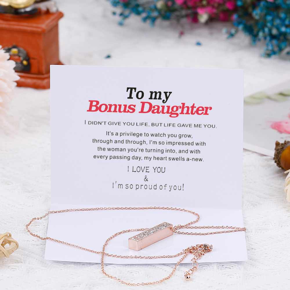 To my Bonus Daughter "Bonus Daughter" Diamond Necklace [💞 Necklace +💌 Gift Card + 🎁 Gift Box + 💐 Gift Bouquet] - SARAH'S WHISPER