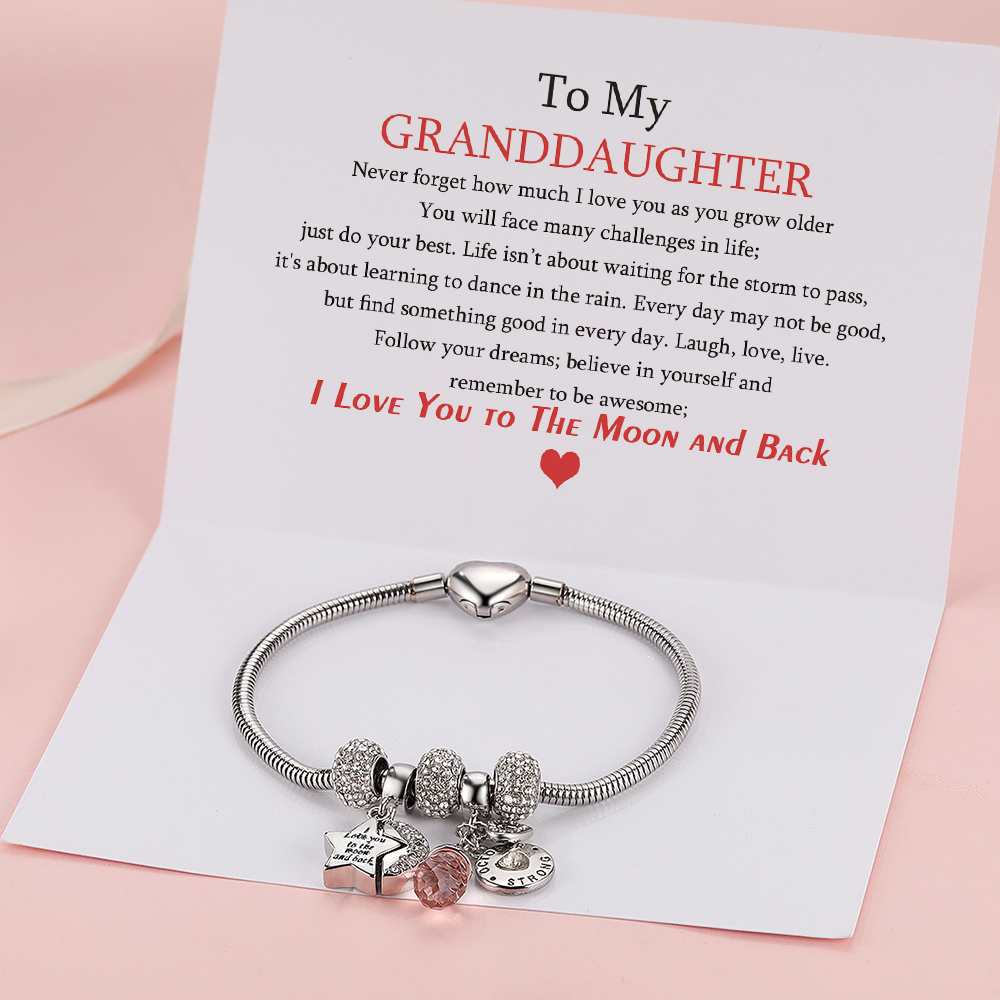 [Optional Birthstone] To My Granddaughter "I love you to the moon and back" Lucky Stone Bracelet [💞 Bracelet +💌 Gift Card + 🎁 Gift Box + 💐 Gift Bouquet] - SARAH'S WHISPER