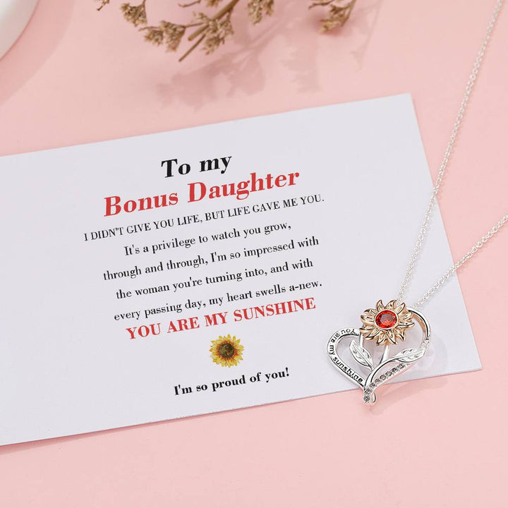 To My Bonus Daughter "You are my sunshine" Sunflower Necklace [💞 Necklace +💌 Gift Card + 🎁 Gift Box + 💐 Gift Bouquet] - SARAH'S WHISPER