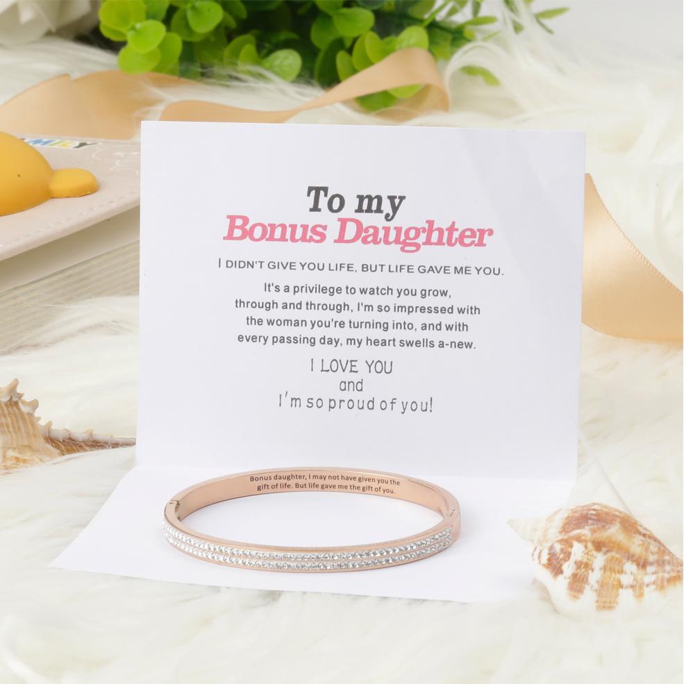To My Bonus Daughter "BONUS DAUGHTER, I MAY NOT HAVE GIVEN YOU THE GIFT OF LIFE. BUT LIFE GAVE ME THE GIFT OF YOU" Full Diamond Bracelet - SARAH'S WHISPER