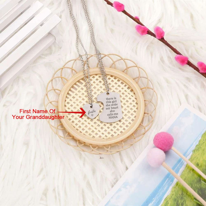 [Custom Name And Optional Address] To My GRANDDAUGHTER "there is this girl she stole my heart she calls me [NANA]" Combination Necklace [💞 Necklace +💌 Gift Card + 🎁 Gift Box + 💐 Gift Bouquet] - SARAH'S WHISPER