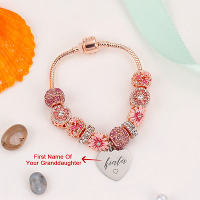 [Custom Name And Optional Address] To My GRANDDAUGHTER "The love between a [grandma] and granddaughter is forever" Lucky Flower Bracelet [💞 Bracelet +💌 Gift Card + 🎁 Gift Bag + 💐 Gift Bouquet] - SARAH'S WHISPER