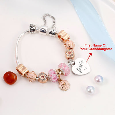 [Custom Name And Optional Address] To My GRANDDAUGHTER "The love between a [grandma] and granddaughter is forever" Flower Bracelet [💞 Bracelet +💌 Gift Card + 🎁 Gift Bag + 💐 Gift Bouquet] - SARAH'S WHISPER