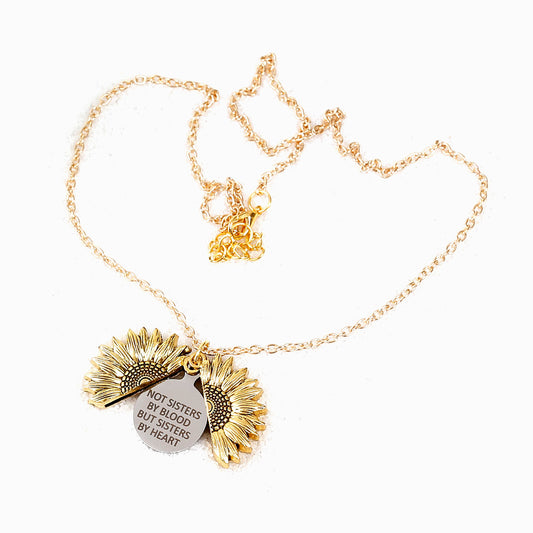 NOT SISTERS BY BLOOD BUT SISTERS BY HEART SUNFLOWER NECKLACE