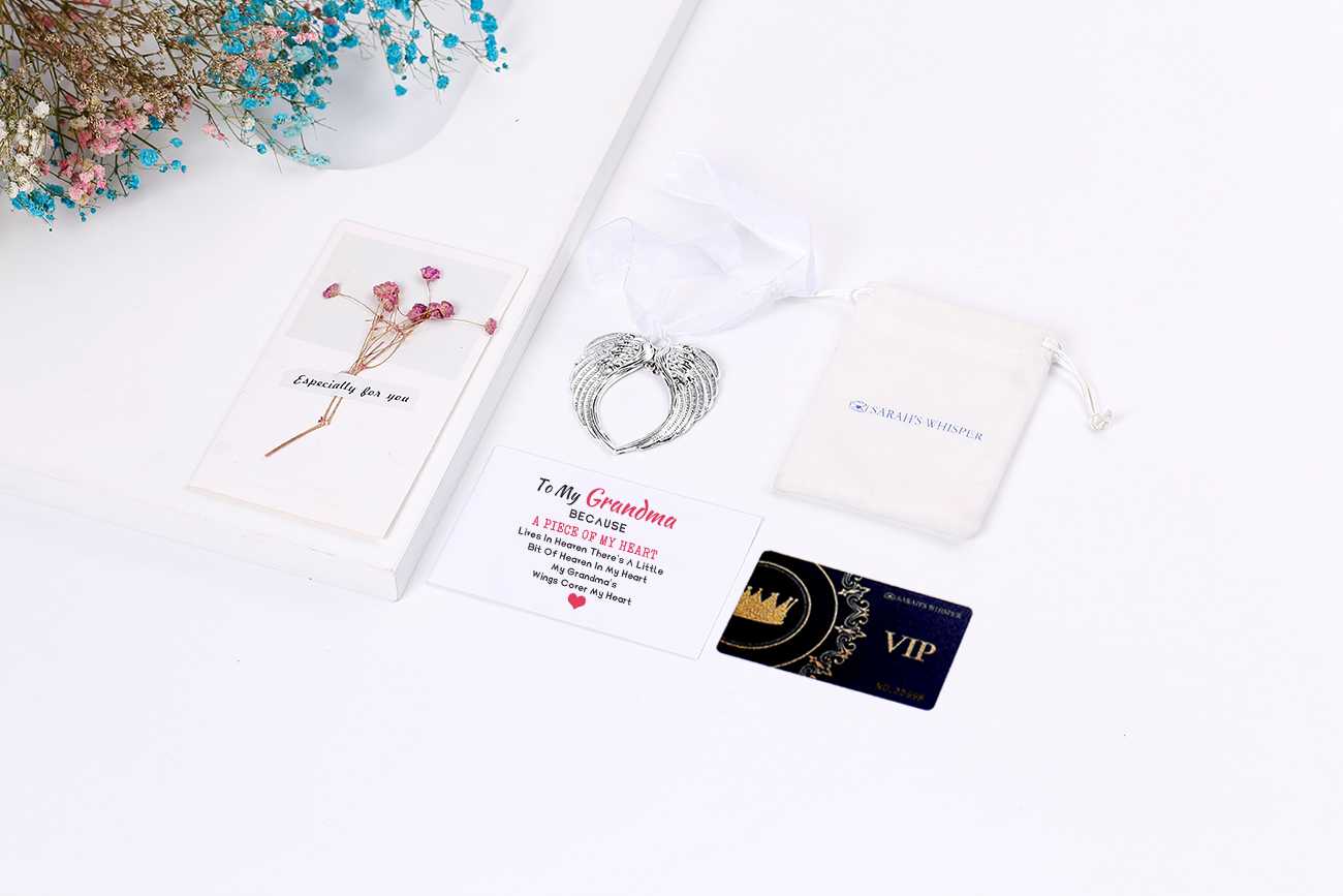 To My Grandma "A piece of my heart" Angel Wings Pendant [💞 Pendant +💌 Gift Card + 🎁 Gift Box + 💐 Gift Bouquet] - SARAH'S WHISPER