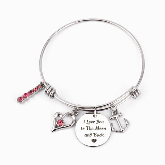 [Custom Name] To My Daughter "I Love You to The Moon and Back" Bracelet [💞 Bracelet +💌 Gift Card + 🎁 Gift Box + 💐 Gift