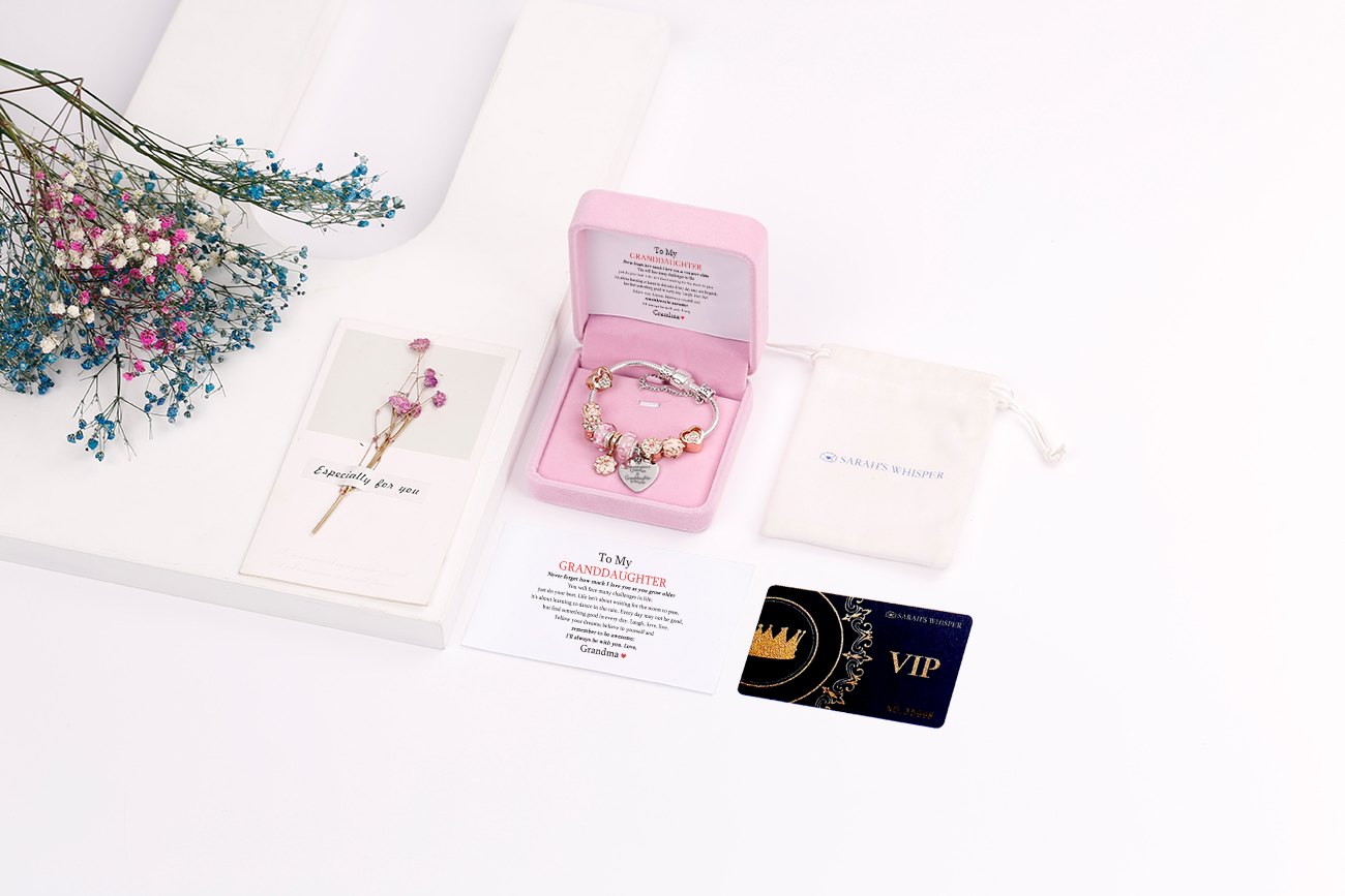 [Custom Name And Optional Address] To My GRANDDAUGHTER "The love between a [grandma] and granddaughter is forever" Flower Bracelet [💞 Bracelet +💌 Gift Card + 🎁 Gift Bag + 💐 Gift Bouquet] - SARAH'S WHISPER