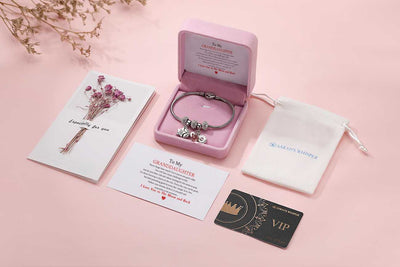 [Optional Address And Optional Birthstone] To My Granddaughter "[Grandma] Always Loves You! " Lucky Stone Bracelet [💞 Bracelet +💌 Gift Card + 🎁 Gift Box + 💐 Gift Bouquet] - SARAH'S WHISPER