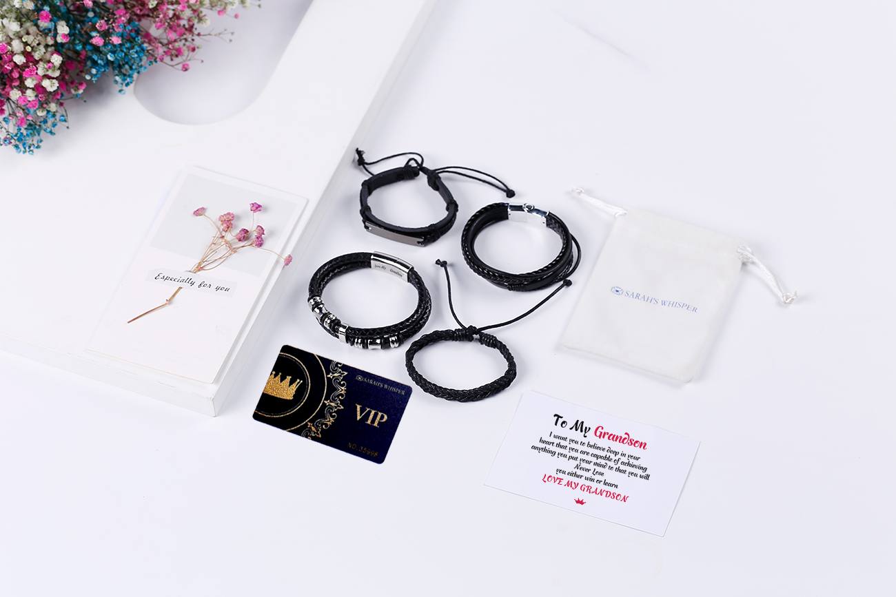 To My Grandson"Love My Grandson "Men's Bracelet [💞 Bracelet +💌 Gift Card + 🎁 Gift Box + 💐 Gift Bouquet] - SARAH'S WHISPER