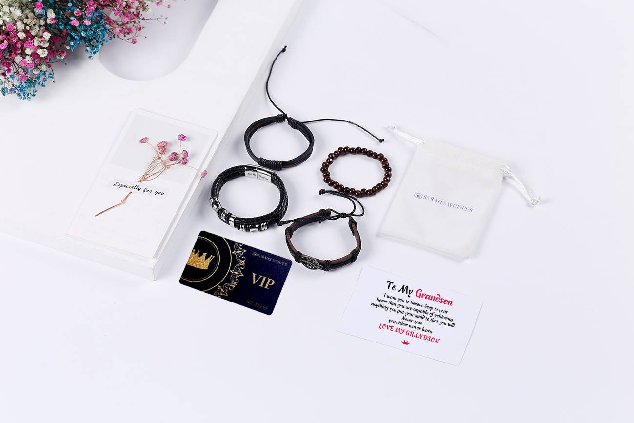 To My Grandson "Love My Grandson" Men's Bracelet [💞 Bracelet +💌 Gift Card + 🎁 Gift Box + 💐 Gift Bouquet] - SARAH'S WHISPER