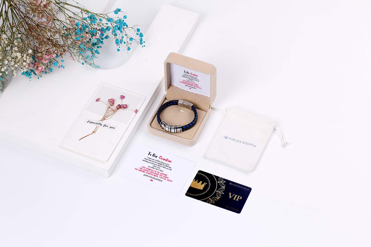 To Our Grandson "Love Our Grandson" Men's Bracelet [💞 Bracelet+💌 Gift Card + 🎁 Gift Box + 💐 Gift Bouquet] - SARAH'S WHISPER