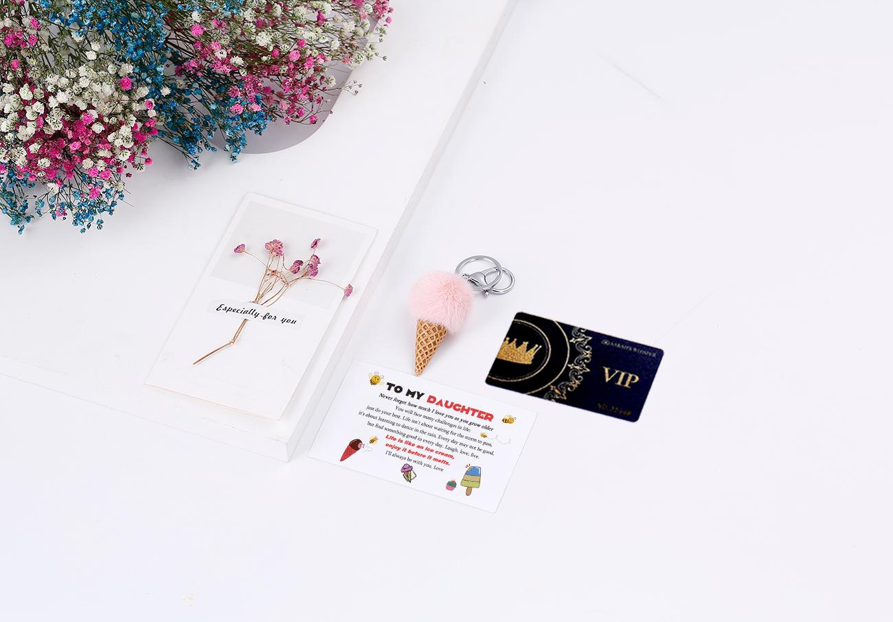 To My Daughter "Life is like an ice cream, enjoy it before it melts" KEY RING[💞 KEY RING +💌 GIFT CARD + 🎁 GIFT BOX + 💐 GIFT BOUQUET] - SARAH'S WHISPER